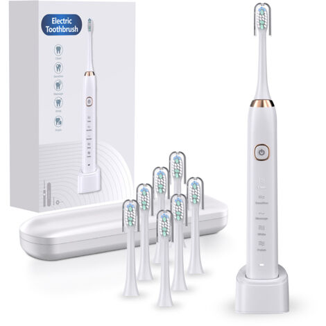 Sarmocare S100 Tragbare elektrische Schallzahnbürste, IPX7 wasserdicht, mit 8 violetten Bürstenköpfen