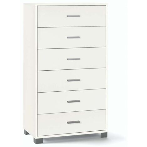 Sarmog Cassettiera Bianca 6 Cassetti in Truciolare 69,7x40,8x124 cm
