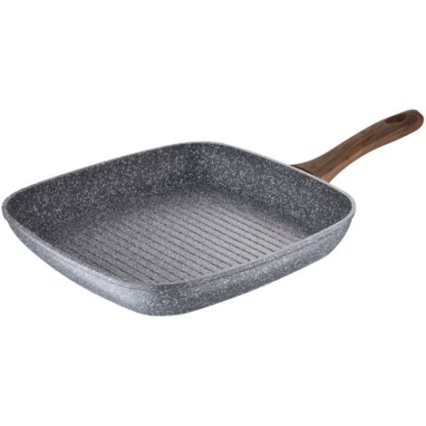 Sartén asador 28x28cm aluminio forjado, inducción por puntos, revestimiento interior y exterior Marble, mango de imitacion madera colección Daimiel