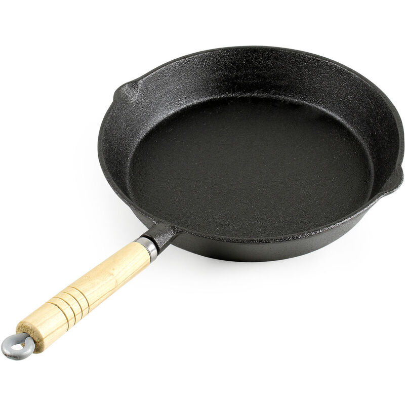 

Sartén de hierro fundido Ø25cm, todo tipo de cocinas, mango de madera y vertido fácil, antiadherente