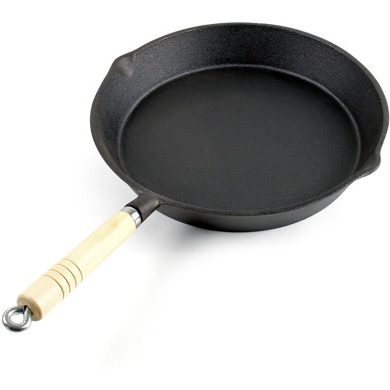 

Sartén de hierro fundido Ø30cm, todo tipo de cocinas, mango de madera y vertido fácil, antiadherente