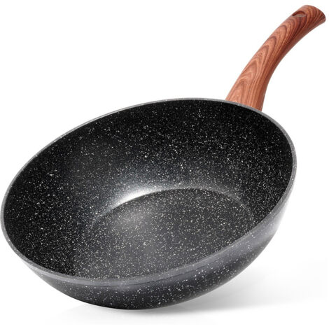 Sartén honda wok de granito para saltear y guisar platos asiáticos de 28 cm