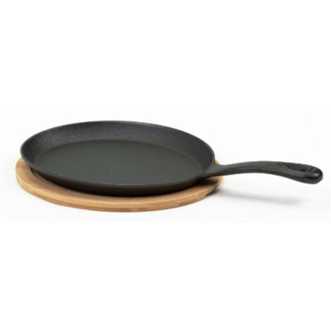 Sartén ovalada de hierro fundido de 24 cm con mango, apta para cocinas de gas, eléctricas y vitrocerámicas