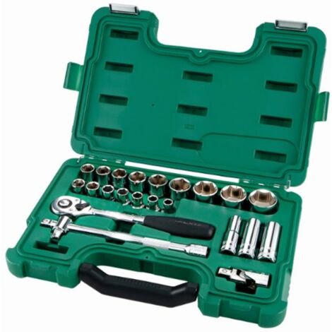 SATA ST09005SJ - Set di bussole metriche a 6 punti da 1/2", con cricchetto a sgancio rapido e adattatore a 3 vie, lucidato, in custodia, verde