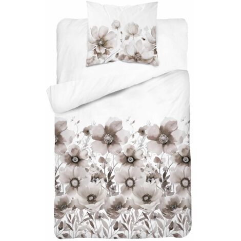 Satin Bettwäsche 140x200 Beige Blumen