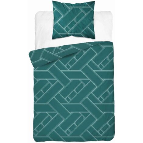 Satin Bettwäsche 140x200 Geometrisch Grün