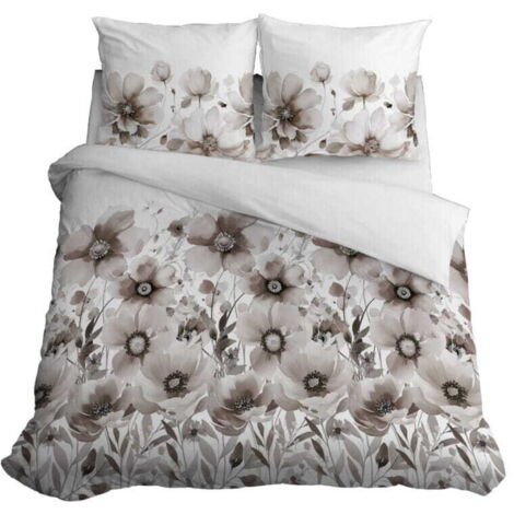 Satin Bettwäsche 160x200 Beige Blumen