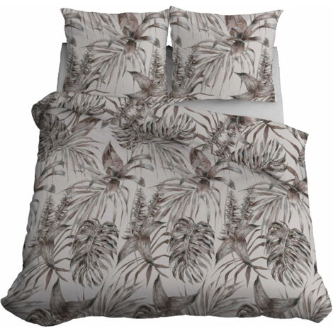 Satin Bettwäsche 160x200 Blätter Beige Esche