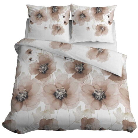 Satin Bettwäsche 180x200 Blumen Hellbeige