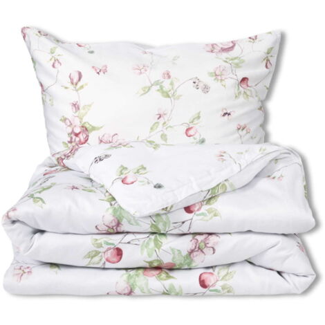 Satin Bettwäsche Set 220x200 EXKLUSIV Blätter und Blumen Frühling