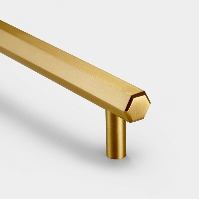 Se Home - Satin Brass Hexagonal Cabinet t Bar Handle - Solid Brass - Hole Centre 128mm