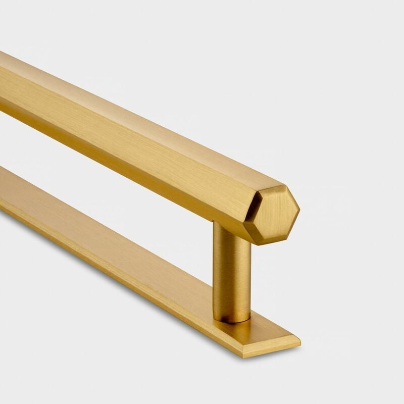 Satin Brass Hexagonal Cabinet t Bar Handle With Backplate - Solid Brass - Hole Centre 128mm Se Home