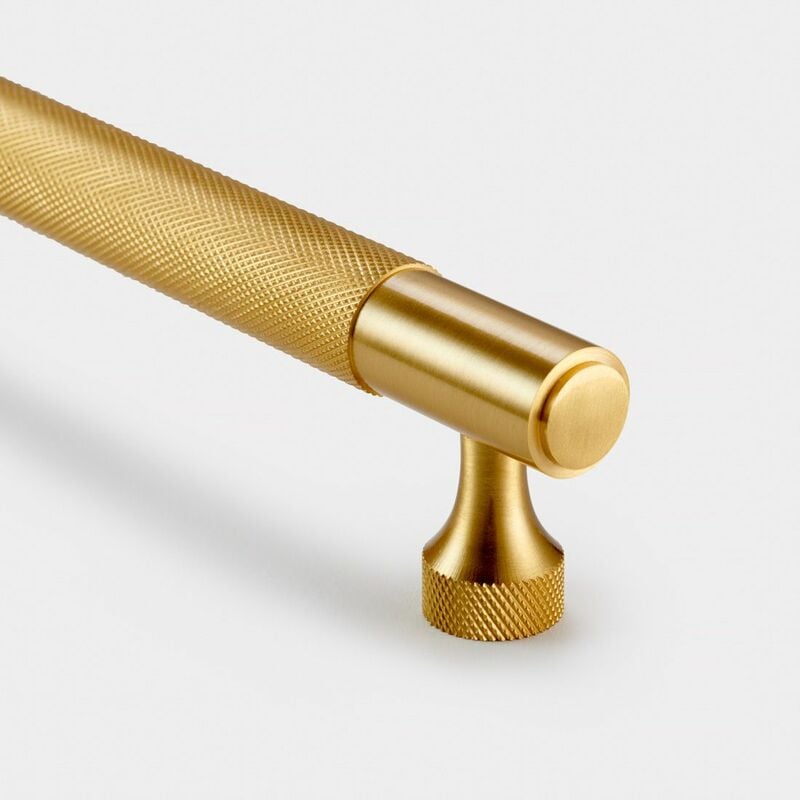 Se Home - Satin Brass Knurled Cabinet t Bar Handle - Solid Brass - Hole Centre 128mm