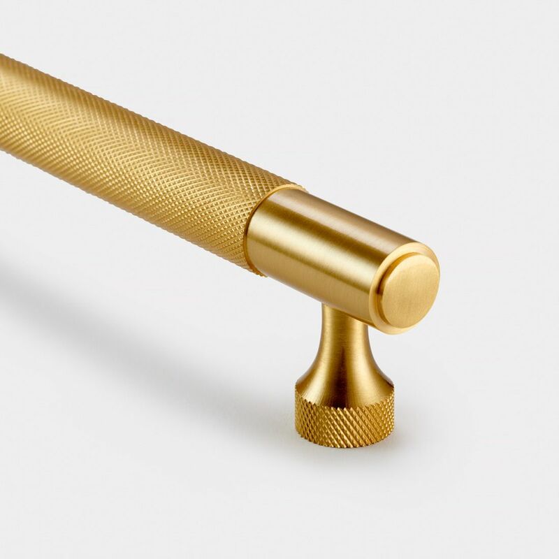 Satin Brass Knurled Cabinet t Bar Handle - Solid Brass - Hole Centre 160mm Se Home