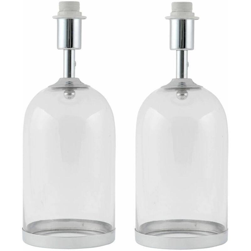 Pair of Chrome and Glass Cloche Design Table Lamp Bases