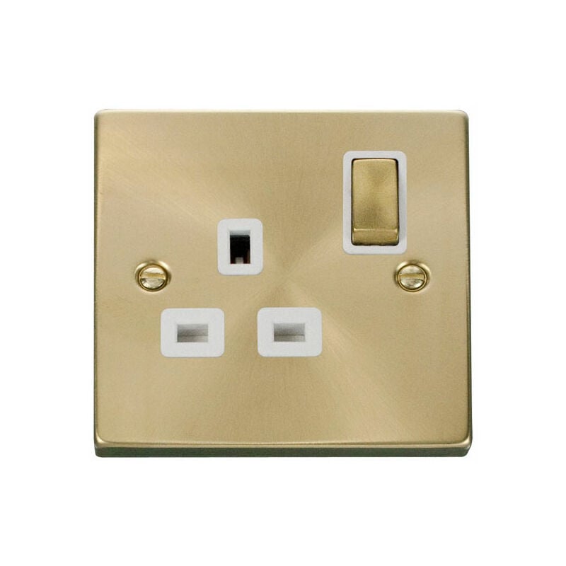 Se Home - Satin / Brushed Brass 1 Gang 13A dp Ingot Switched Plug Socket - White Trim