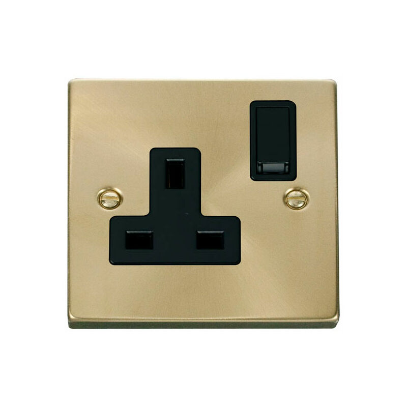 Se Home - Satin / Brushed Brass 1 Gang 13A dp Switched Plug Socket - Black Trim