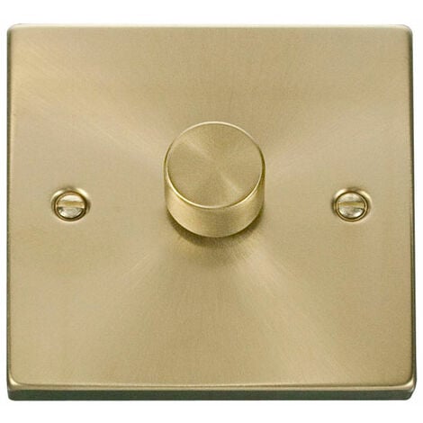 Satin / Brushed Brass 1 Gang 2 Way LED 100W Trailing Edge Dimmer Light Switch - SE Home