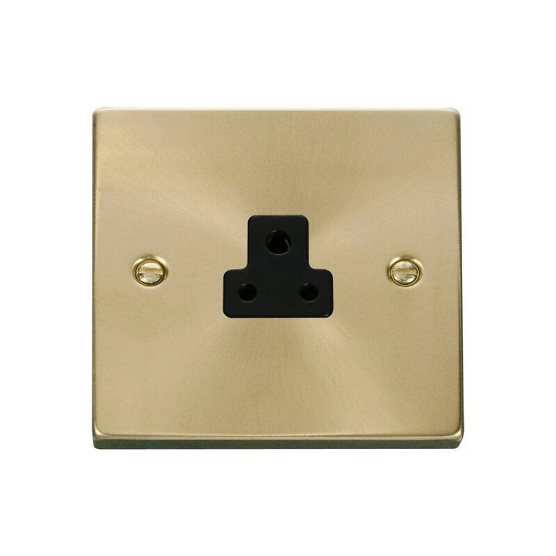 Satin / Brushed Brass 1 Gang 2A Round Pin Socket - Black Trim Se Home