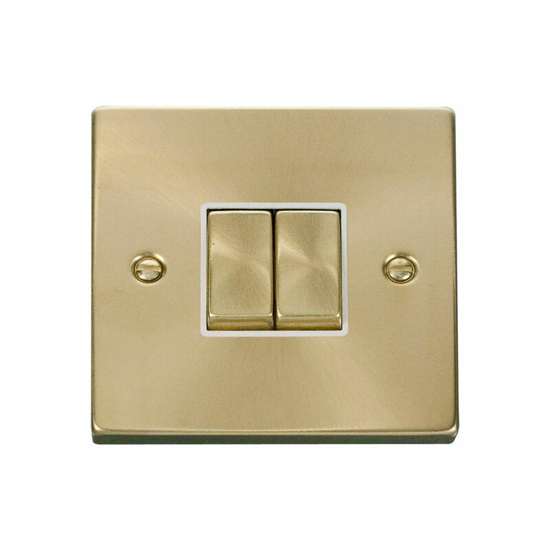 Satin / Brushed Brass 10A 2 Gang 2 Way Ingot Light Switch - White Trim Se Home