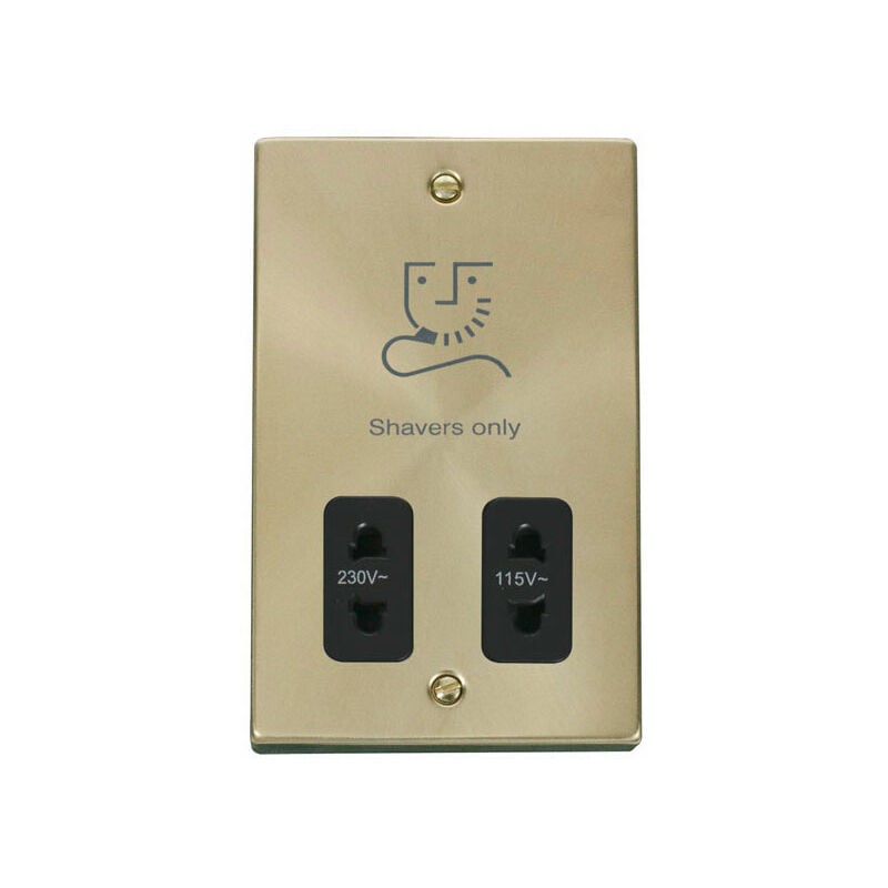 Satin / Brushed Brass Shaver Socket 115v/230v - Black Trim - SE Home