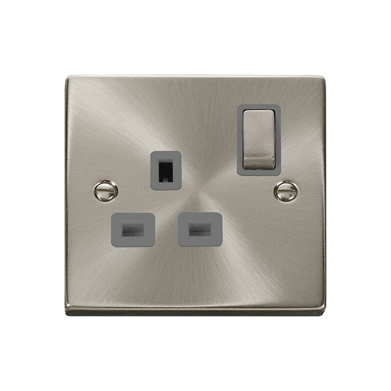 Se Home - Satin / Brushed Chrome 1 Gang 13A dp Ingot Switched Plug Socket - Grey Trim