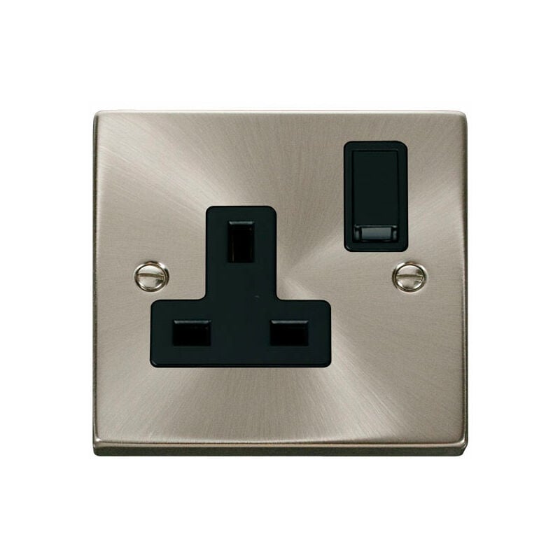 Se Home - Satin / Brushed Chrome 1 Gang 13A dp Switched Plug Socket - Black Trim