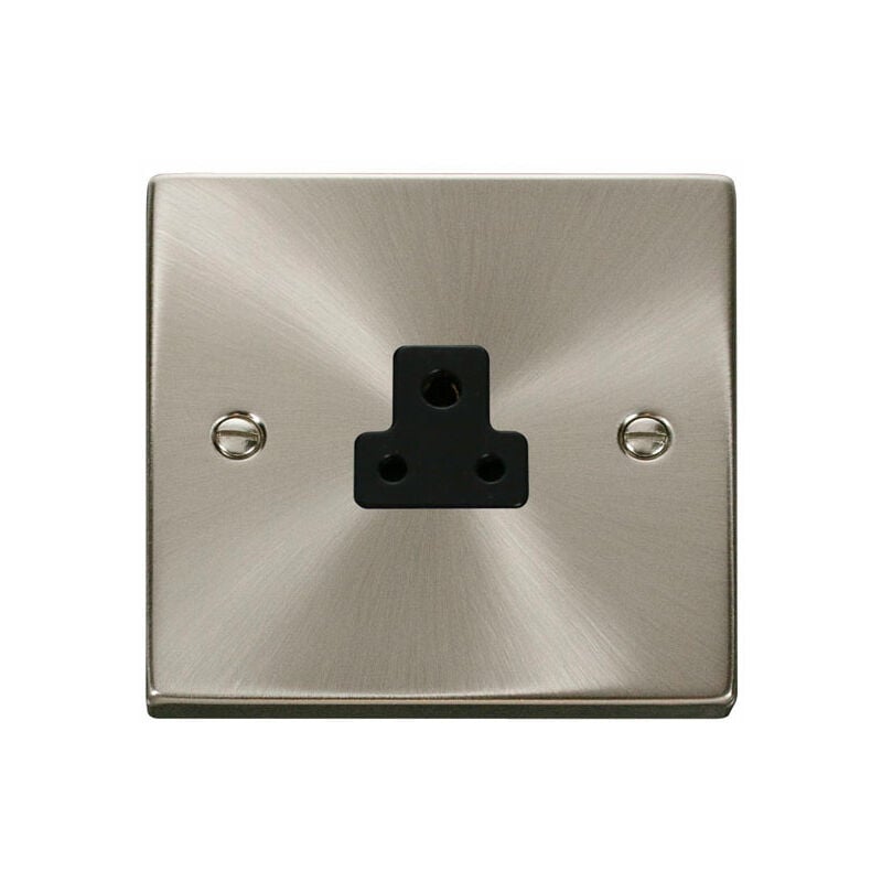 Se Home - Satin / Brushed Chrome 1 Gang 2A Round Pin Socket - Black Trim