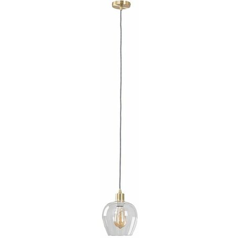 main image of "Satin Gold Ceiling Lampholder Pendant Light + Clear Glass Bell Shade"