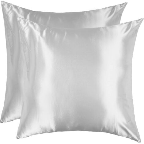 Satin Kissenbezug 60x60 2er Set Glatt Elegant Quadratisch Kissenbezug Reißverschluss Home Hotel