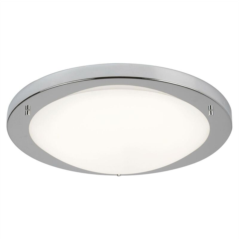 Searchlight Flush - LED Large Round Bathroom Flush Ceiling Light Satin Silver, White IP44
