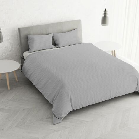 Satin Stripes Copripiumino 2 Posti, Raso di Poliestere, Grigio, Matrimoniale, 250x200x3 cm