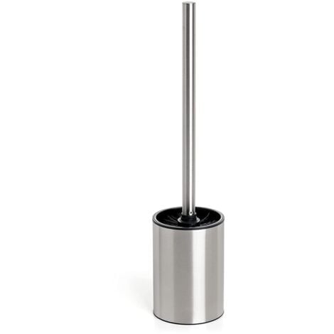 Satin toilet brush, made of stainless steel, inner bucket made of polypropylene, black brush, BPA-free, metallic. Dimensions: 9 x 13 x 38 cm