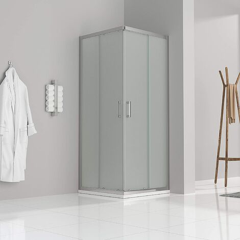 Satinierte Duschkabine mit Schiebetüren Eckdusche mit Rollensystem aus ESG Glas 180cm Hoch DK77