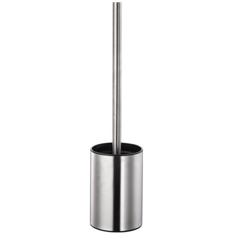 Satinierte Toilettenbürste, Edelstahl, Inneneimer aus Polypropylen, schwarze Bürste, BPA-frei, Metallic-Finish. Abmessungen: 9 x 9 x 38 cm.
