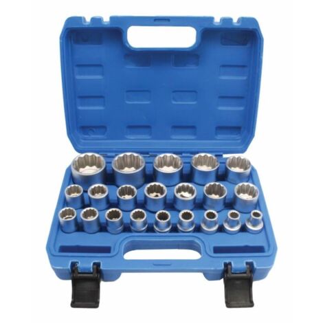 Satra Juego de llaves tubulares multidentadas XZN de 12 caras, 21 piezas, 8-36 mm, 1/2 pulgadas, con maletín de plástico