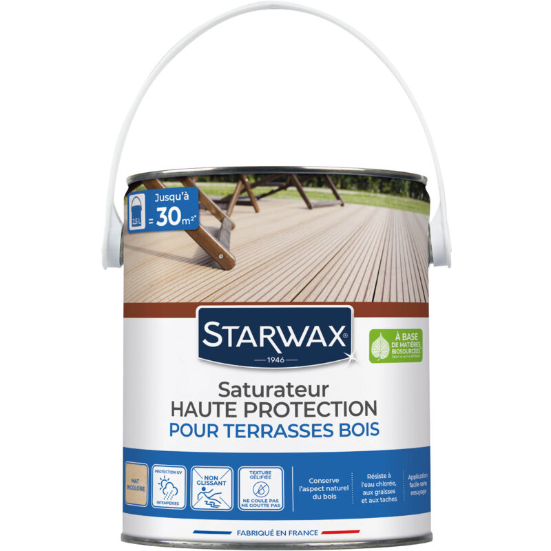 Saturateur application facile pour terrasses et bois extérieurs incolore 2,5L Starwax