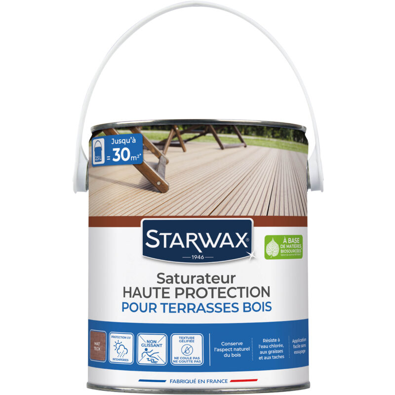 Saturateur application facile pour terrasses et bois extérieurs teck 2,5L Starwax