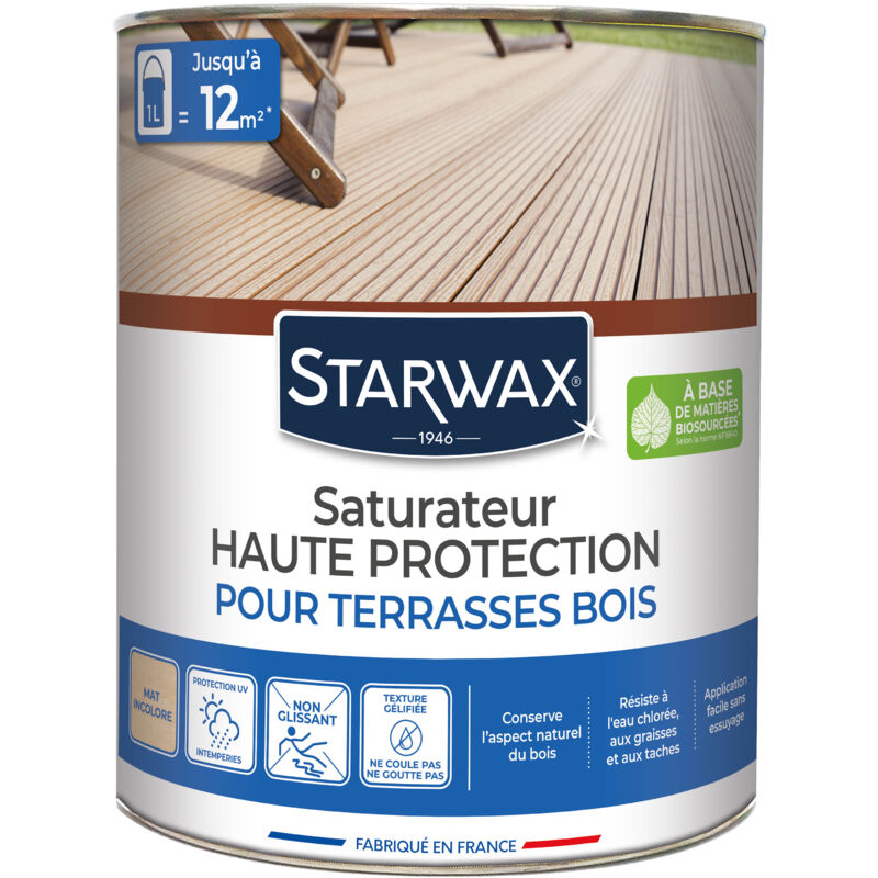 Saturateur application facile pour terrasses et bois extérieurs incolore 1L Starwax
