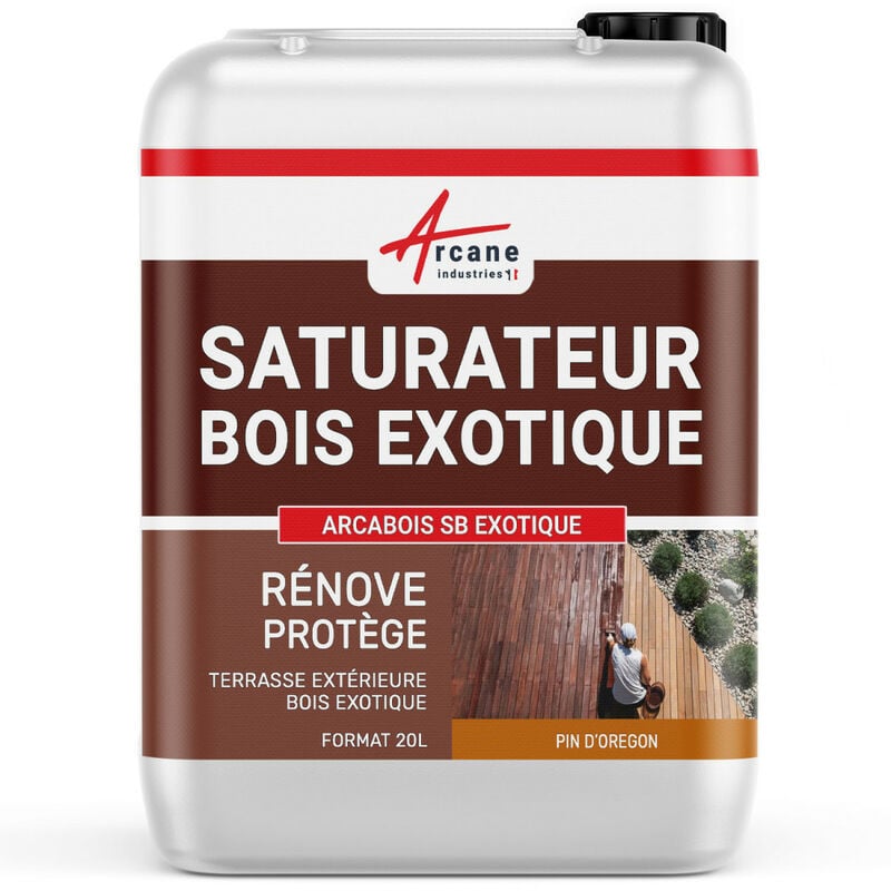 Saturateur Bois Exotique pour Terrasse et Mobilier en teck, Ipé, Cumaru, garapa, itauba ... : ARCABOIS EXOTIQUE - 20 L (jusqu'à 100 m²) Pin D'Oregon