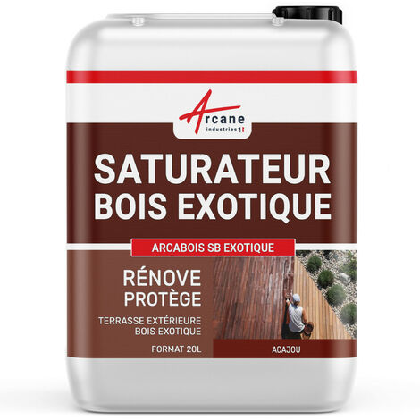 Saturateur Bois Exotique pour Terrasse et Mobilier en teck, Ipé, Cumaru, garapa, itauba ...  : ARCABOIS EXOTIQUE - 20 L (jusqu'à 100 m²) Acajou - Teinte Rouge - ARCANE INDUSTRIES