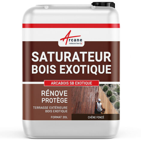 Saturateur Bois Exotique pour Terrasse et Mobilier en teck, Ipé, Cumaru, garapa, itauba ...  : ARCABOIS EXOTIQUE - 20 L (jusqu'à 100 m²) Chêne Foncé - Teinte Marron - ARCANE INDUSTRIES