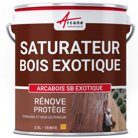 Saturateur Bois Exotique pour Terrasse et Mobilier en teck, Ipé, Cumaru, garapa, itauba ...  : ARCABOIS EXOTIQUE - 2.5 L (jusqu'à  12.5 m²) Chêne Doré - Teinte Jaune - ARCANE INDUSTRIES