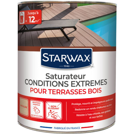Starwax – Saturateur haute protection incolore 1L – Pour terrasses en bois – Résistant aux intempéries et à l'eau chlorée – Film hydrofuge durable