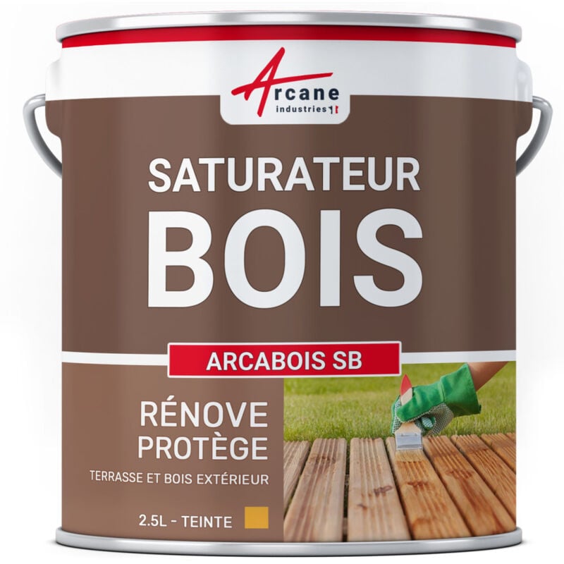 Arcane Industries - Saturateur Bois pour terrasse, bardage extérieur : arcabois sb - 2.5 l (jusqu'à 12.5 m²) Chêne Doré - Teinte Jaune