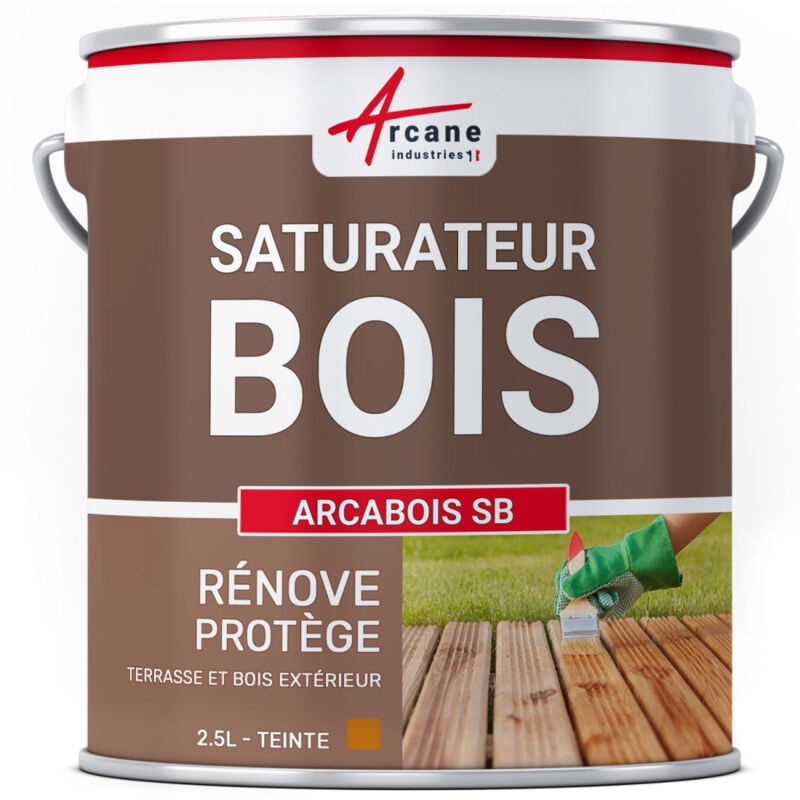 Saturateur Bois pour terrasse, bardage extérieur : arcabois sb - 2.5 l (jusqu'à 12.5 m²) Pin D'Oregon - Teinte Orangé Arcane Industries