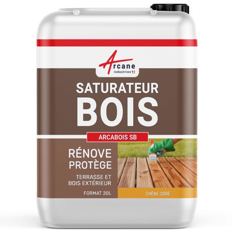 Arcane Industries - Saturateur Bois pour terrasse, bardage extérieur : arcabois sb - 20 l (jusqu'à 100 m²) Chêne Doré - Teinte Jaune