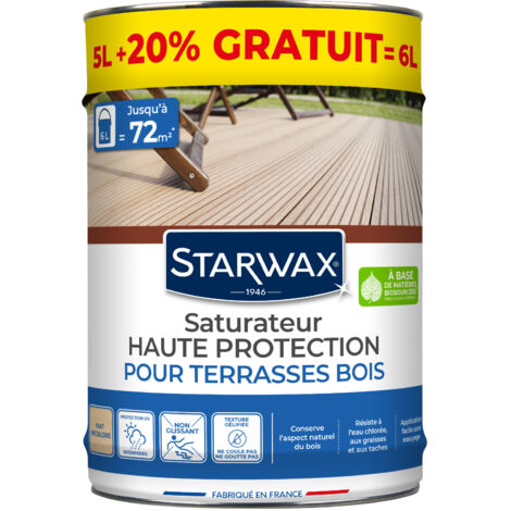 Starwax – Saturateur incolore 6L pour terrasses et bois extérieurs – Résistant aux UV et aux intempéries – Fini non glissant pour extérieur