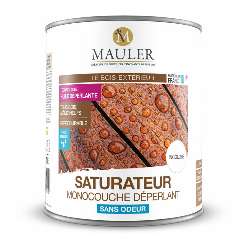 Saturateur tous bois monocouche déperlant Mauler en phase aqueuse pour la protection des terrasses, caillebotis, bardages... - 5 litres