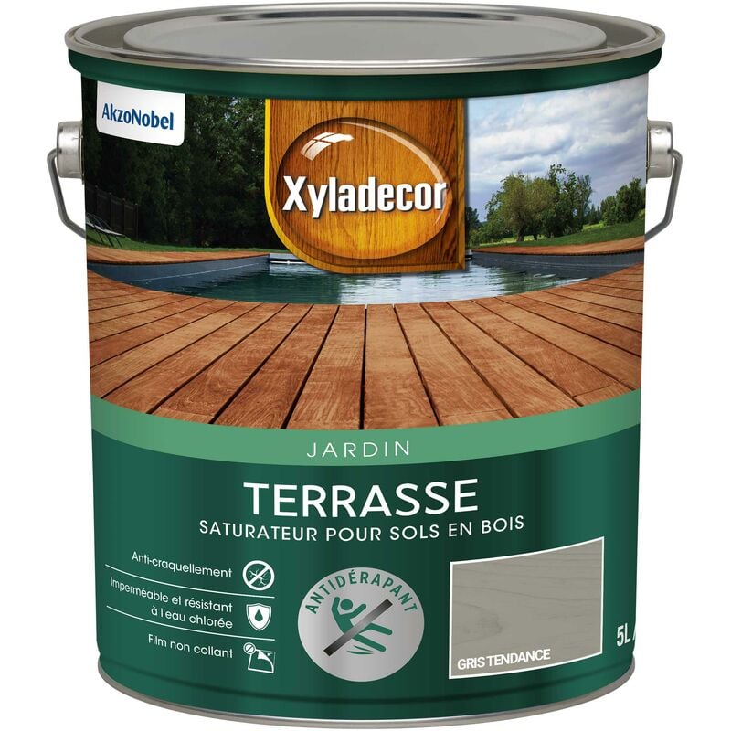 Saturateur pour sol exterieur en bois - Terrasses - aspect mat gris tendance 5 l Xyladecor
